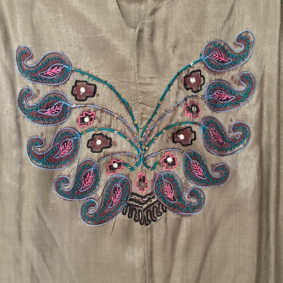 Free People New Romantics Gujakat Goddess Dress Embroidered Beaded Boho in Olive - Picture 6 of 7